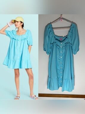 Target x Stoney Clover baby blue dress with flower shaped buttons size L